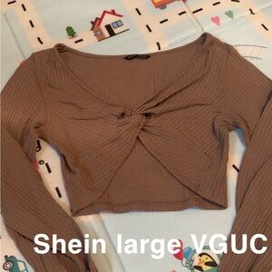 Shein Brown Ribbed Knot Front Top